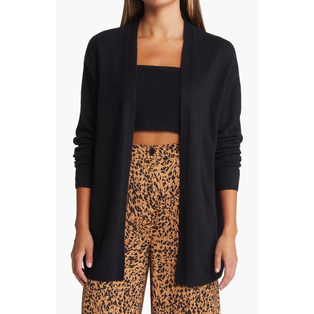 Open Edit Women Black Cardigan and Knit Tube Top 2-Piece Set XS NEW